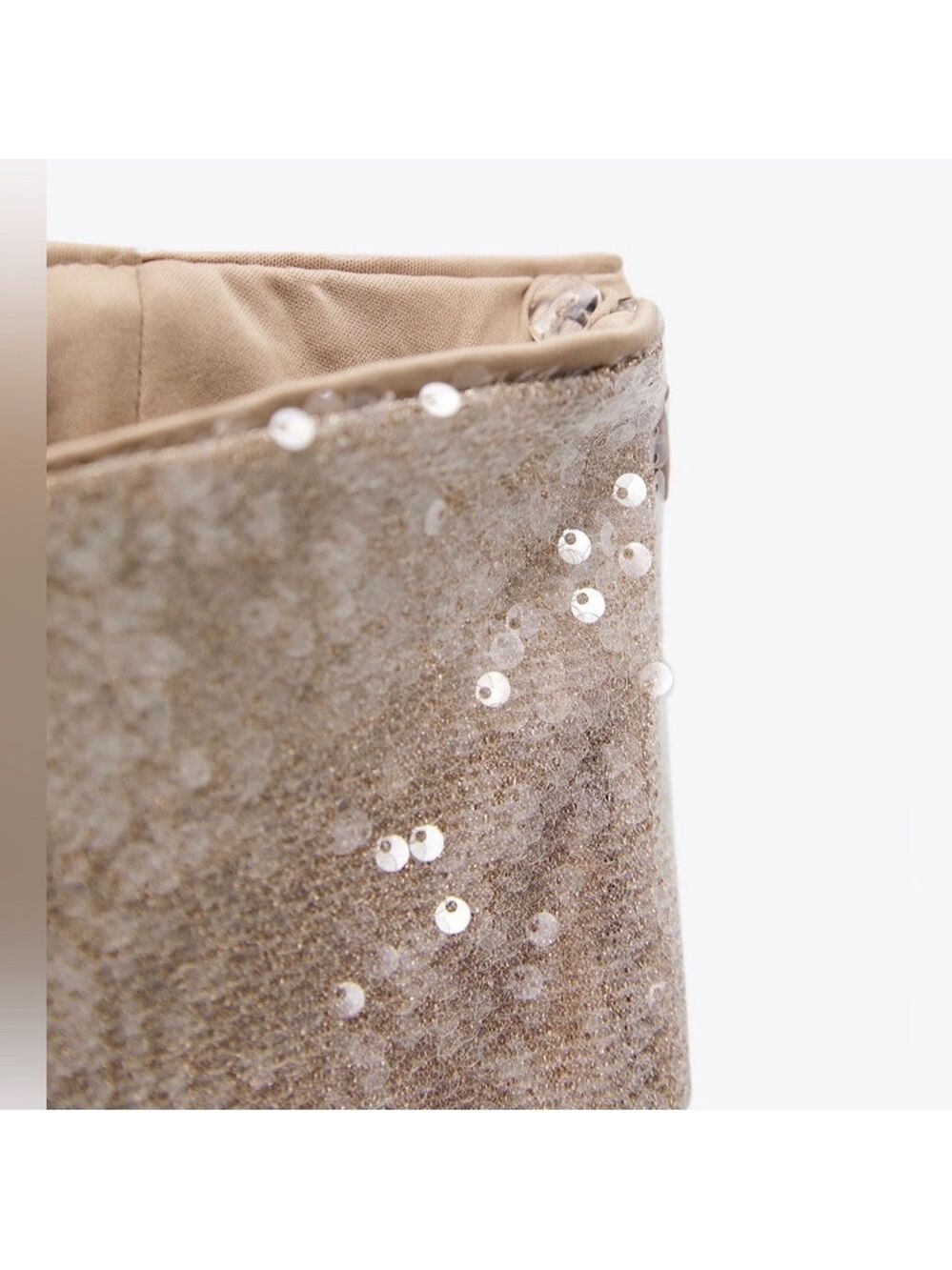 Zara champagne gold sequin embellished sparkly knit dress pants pull on L NWOT - Picture 3 of 15